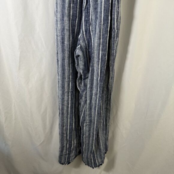 Cloth and Stone Linen Blend Romper Women's Small Blue Striped Open Back Tie - Picture 13 of 13